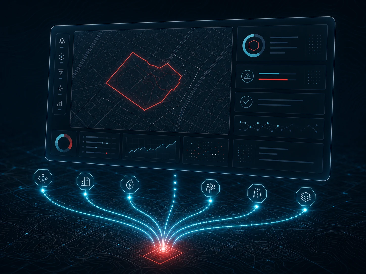 Six evidence streams converging on one red-line site decision screen